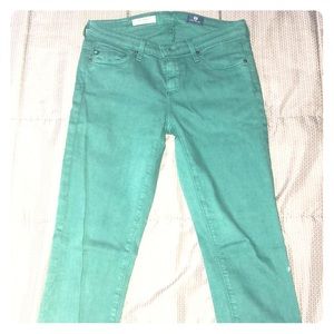 AG green slim straight ankle jeans